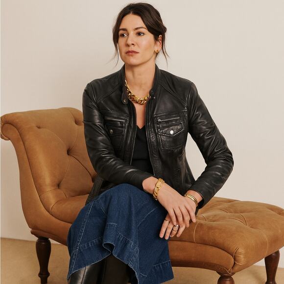 MICHAEL KORS 100% Genuine Leather Moto Jacket Black Sz M $498 - Picture 1 of 5